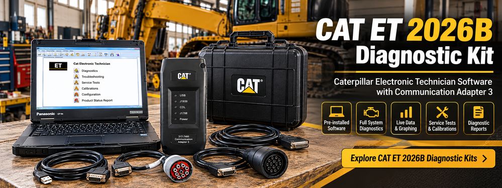 CAT ET 2026B diagnostic kit with Communication Adapter III and Panasonic CF54 laptop