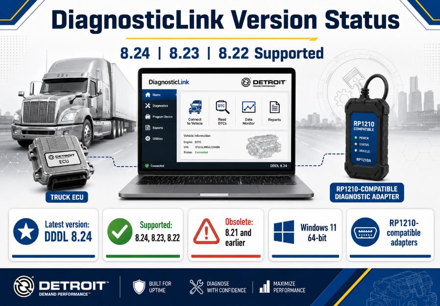 Detroit Diesel DiagnosticLink 8.24 supported and obsolete version comparison