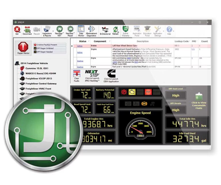 JPRO 2025 V3 CTIS pressure test screen showing tire inflation and deflation data from the Pneumatic Control Unit