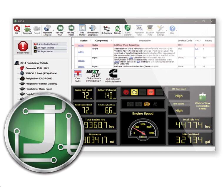 JPRO 2025 V3 CTIS pressure test screen showing tire inflation and deflation data from the Pneumatic Control Unit