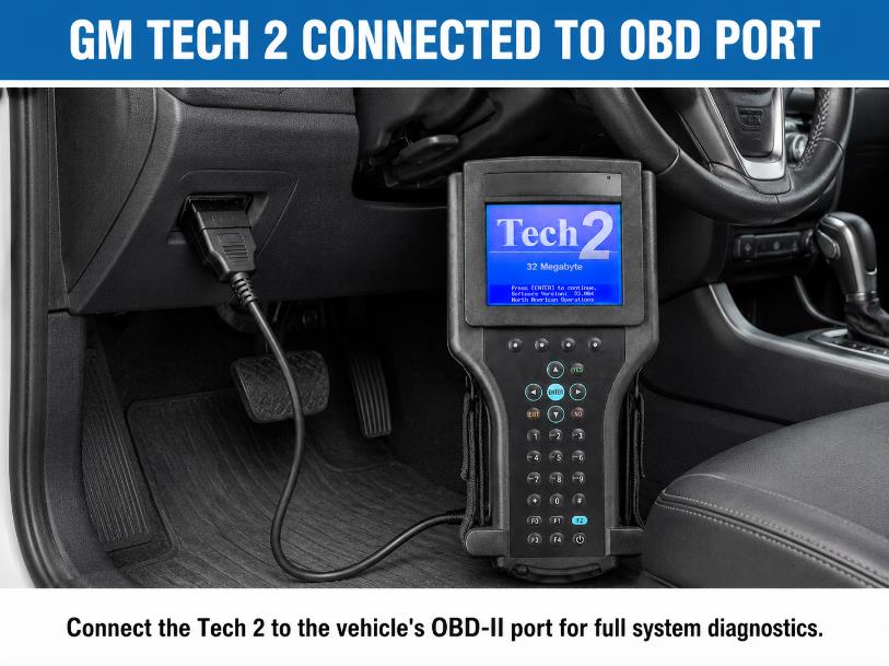 GM Tech 2 scanner connected to vehicle OBD2 diagnostic port