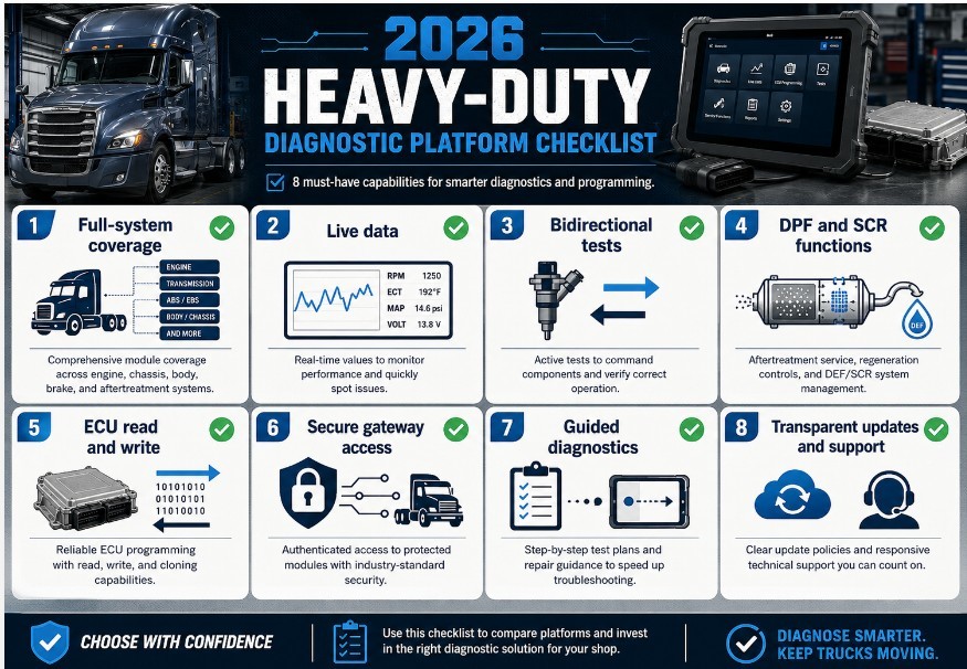 Checklist for choosing a professional heavy-duty truck diagnostic and ECU programming platform