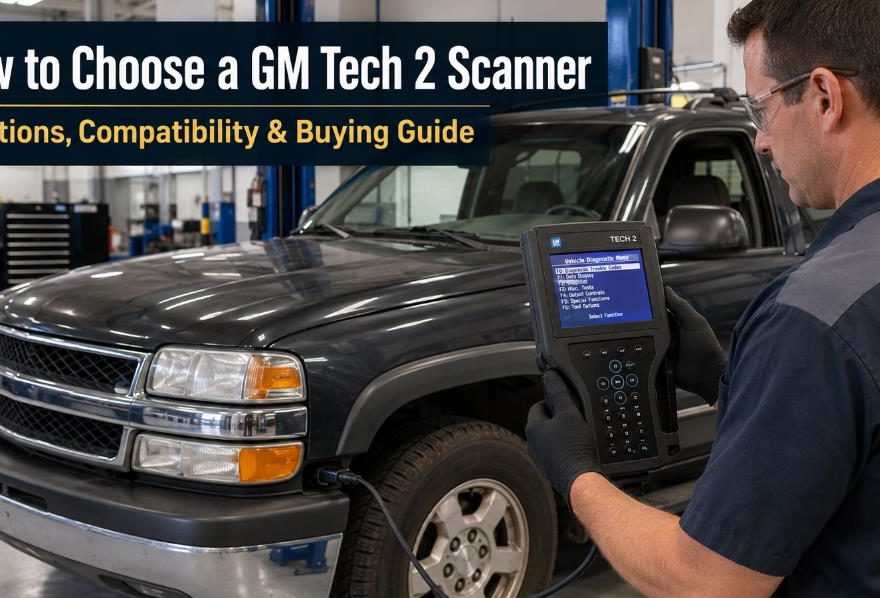 Technician using a GM Tech 2 scanner to diagnose a Chevrolet vehicle