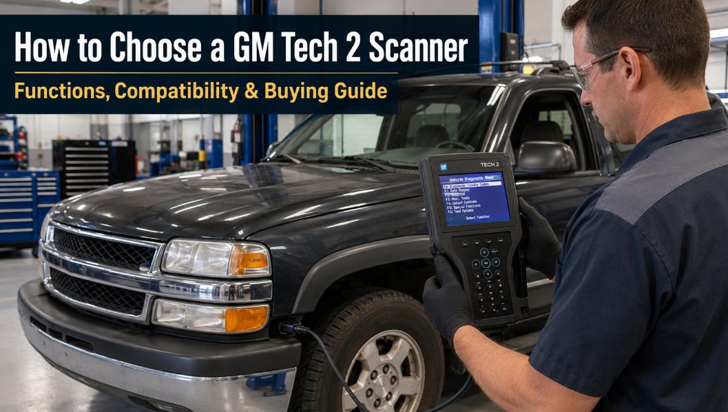 Technician using a GM Tech 2 scanner to diagnose a Chevrolet vehicle
