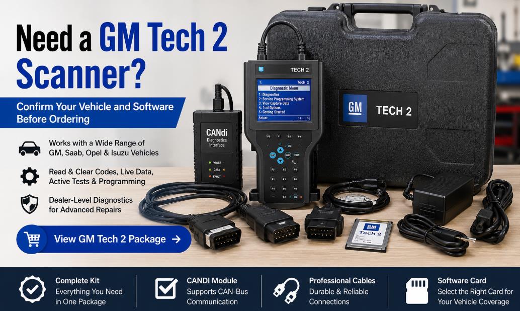 GM Tech 2 scanner package with CANDI module and diagnostic accessories