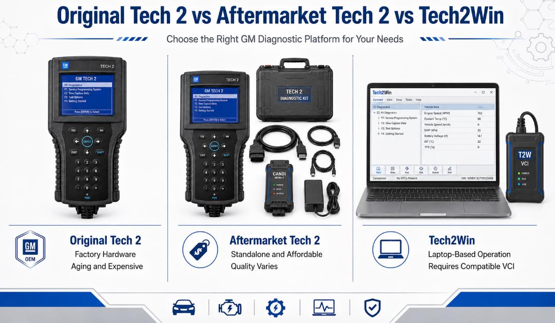 Comparison of original GM Tech 2 aftermarket Tech 2 and Tech2Win