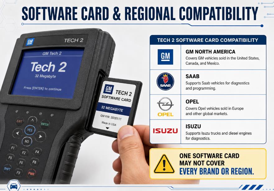 GM Tech 2 software memory card and regional vehicle compatibility