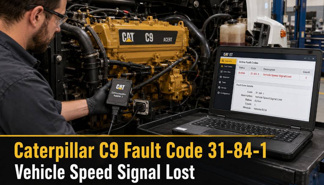 Caterpillar C9 fault code 31-84-1 vehicle speed signal diagnosis with CAT ET