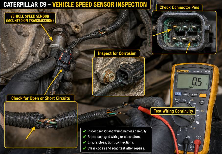 Caterpillar C9 ECM J1 P1 terminal 32 vehicle speed signal wiring diagram