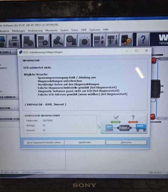 WABCO software cannot establish connection with ECU error