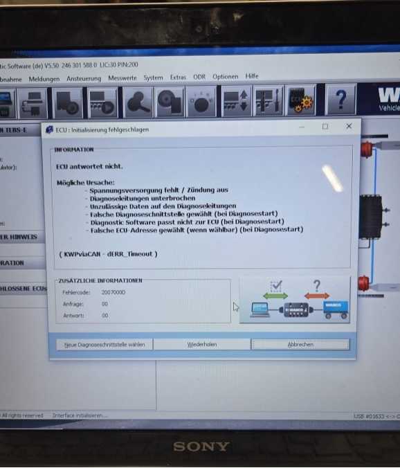 WABCO software cannot establish connection with ECU error