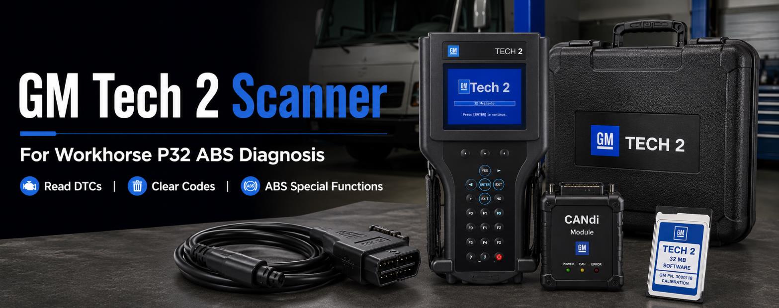 GM Tech 2 scanner recommended for Workhorse P32 RV ABS diagnosis and brake bleed