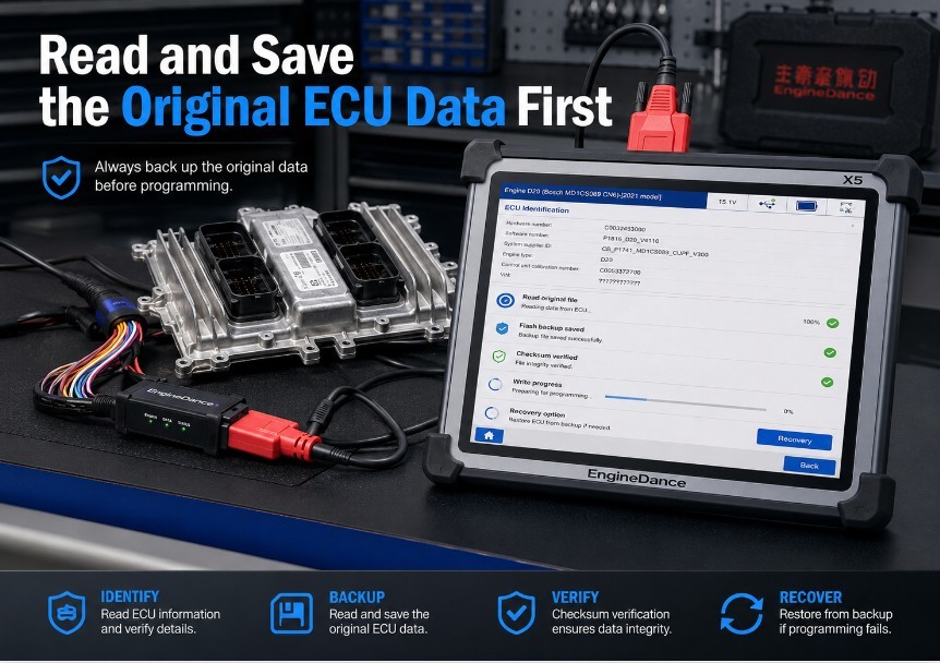 Reading and backing up a heavy-duty truck ECU before programming