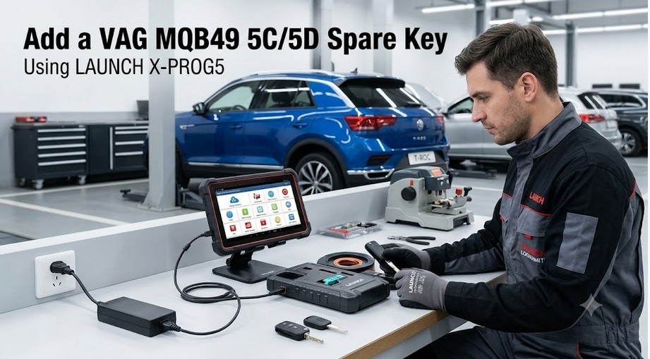 Programming a VAG MQB49 5C spare key with LAUNCH X-PROG5 and X431 tablet