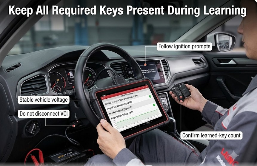 Learning original and new MQB49 keys to a Volkswagen using LAUNCH X431