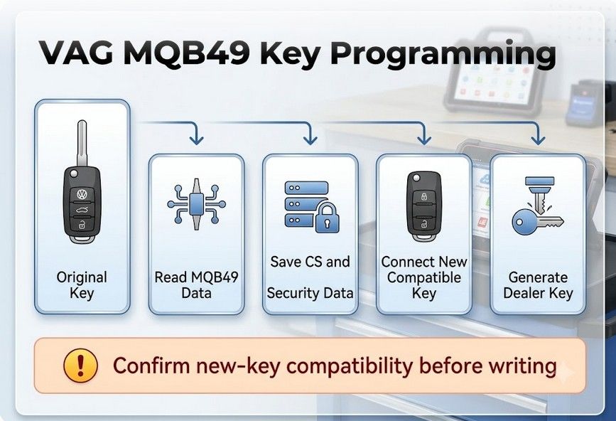 Workflow from original VAG MQB49 key data reading to dealer key generation