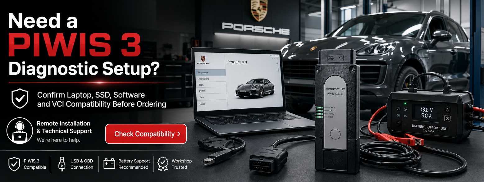 PIWIS 3 diagnostic laptop VCI software and compatibility banner