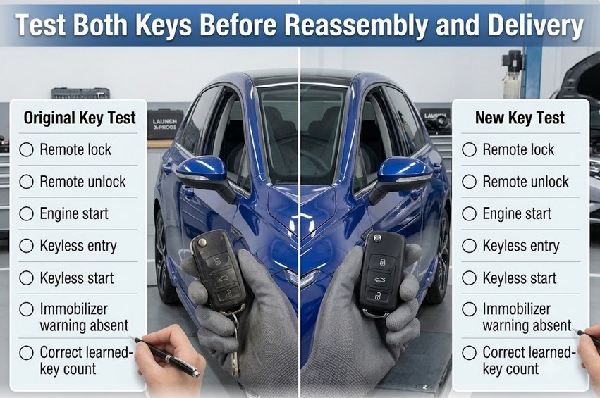 Testing original and newly programmed VAG MQB49 keys after learning