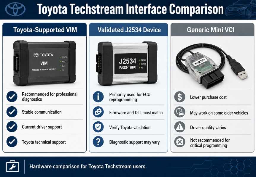 Comparison of Toyota supported VIM J2534 pass thru device and Mini VCI cable