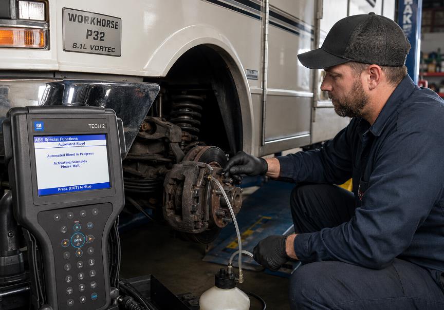 Automated ABS brake bleeding procedure on Workhorse P32 RV chassis