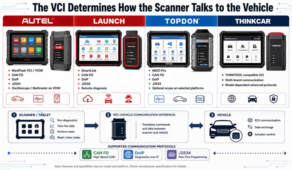 Comparison of Autel Launch TOPDON and THINKCAR diagnostic VCI systems