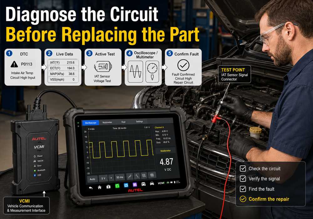 Electrical diagnostic workflow using Autel VCMI scan data active tests and oscilloscope