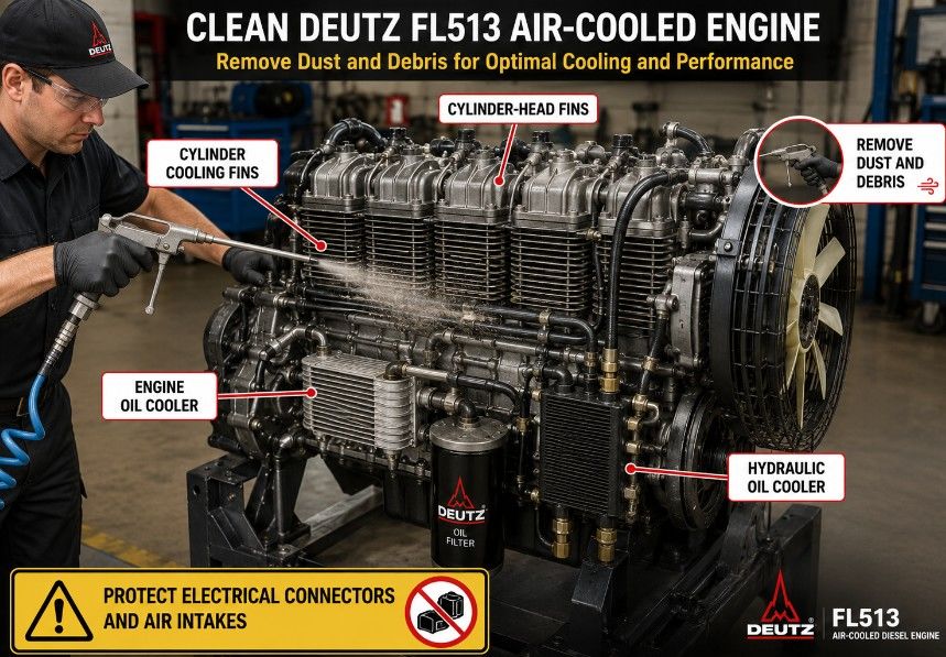 Cleaning the cooling fins and oil cooler of a Deutz FL513 air-cooled engine