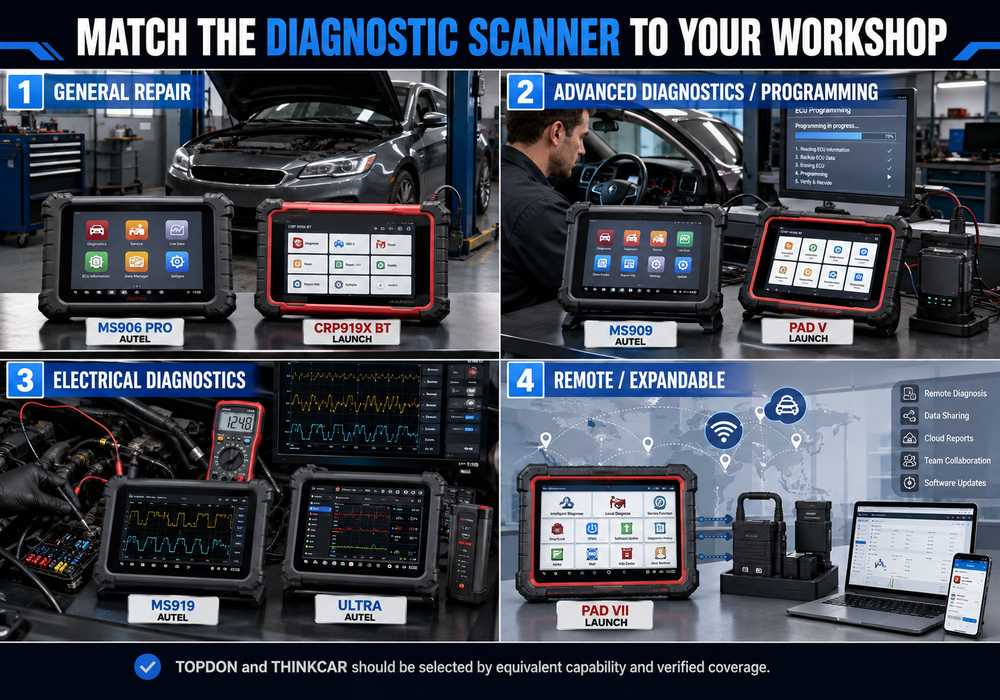 Choosing Autel Launch TOPDON or THINKCAR scanner by workshop type