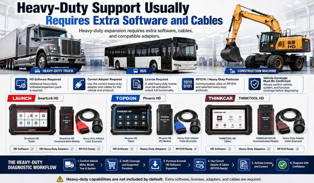 Heavy duty diagnostic software and adapter expansion for Launch TOPDON and THINKCAR scanners