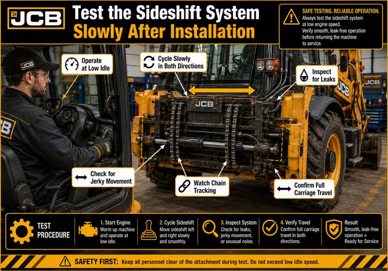Testing a newly installed JCB power sideshift ram at low engine speed