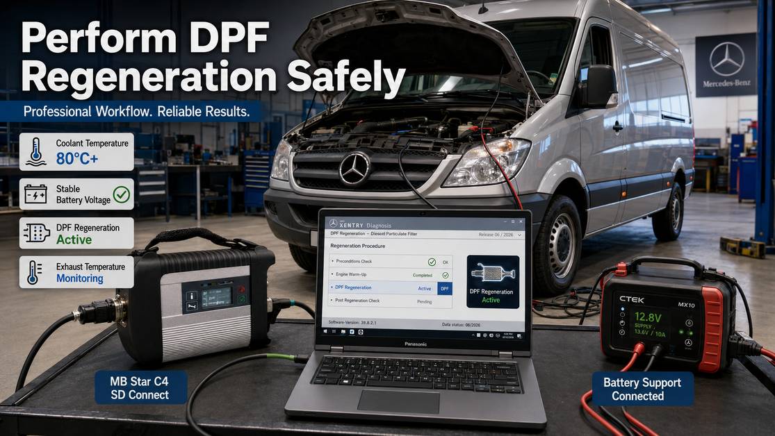Mercedes Sprinter DPF forced regeneration using MB Star C4 Xentry diagnostic tool