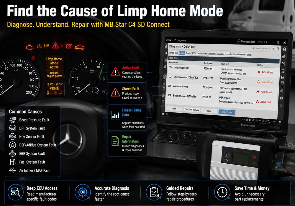 Diagnosing Mercedes Sprinter limp mode faults with MB Star C4