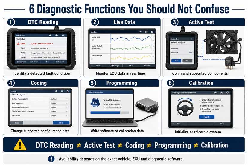 Differences between OBD2 diagnostic functions coding programming and calibration