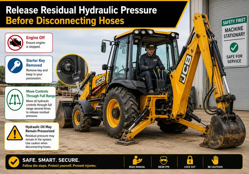 Technician releasing residual hydraulic pressure before JCB sideshift ram removal