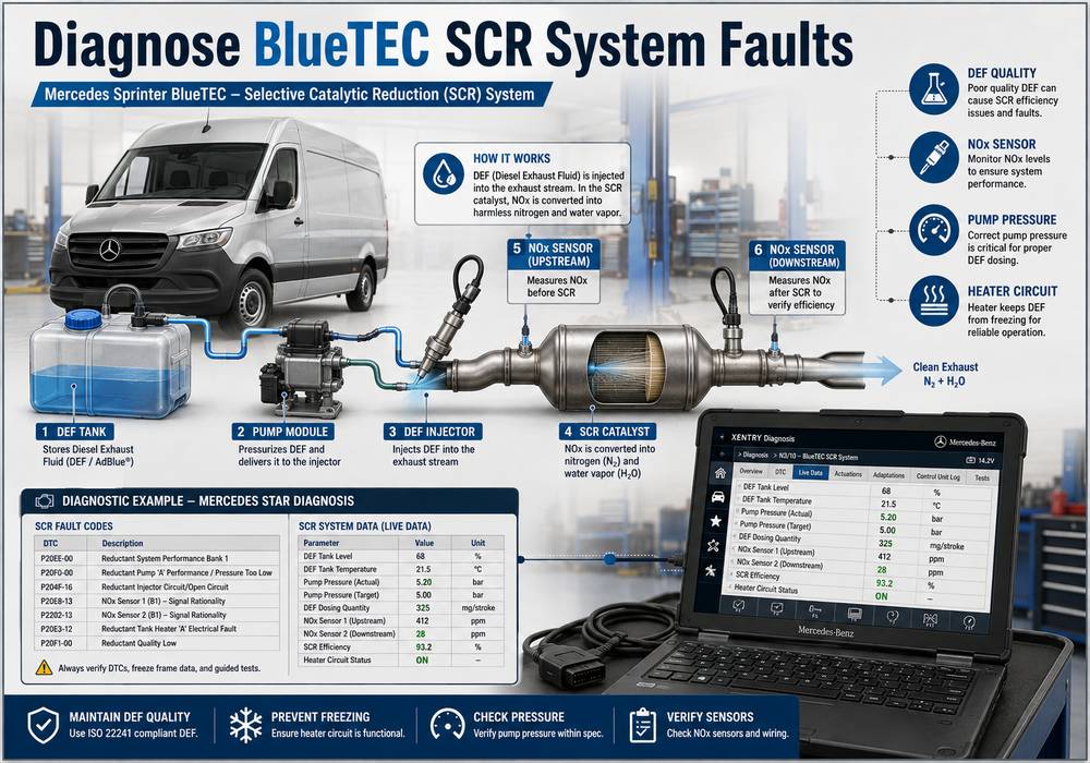 Mercedes Sprinter BlueTEC DEF AdBlue SCR system diagnosis using MB Star C4