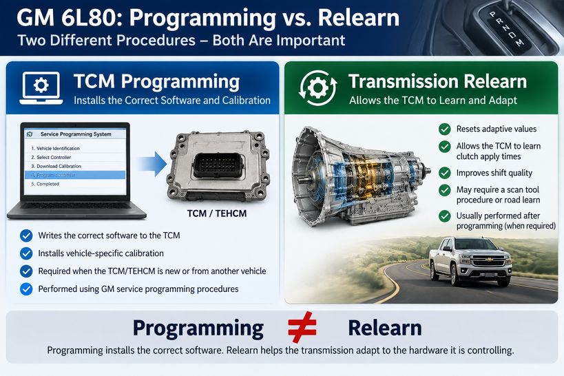 Difference between 6L80 TCM programming and transmission relearn