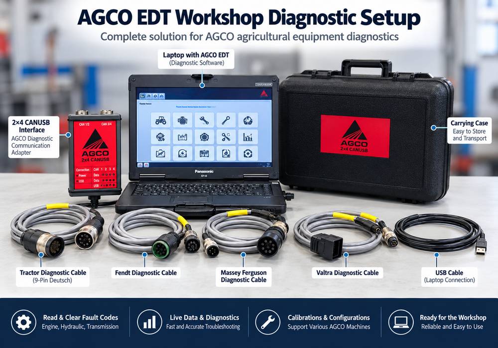 AGCO EDT CANUSB diagnostic kit laptop and cables