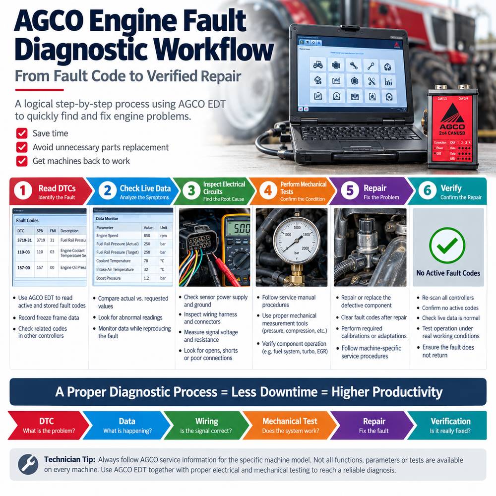 AGCO engine fault diagnosis workflow using EDT