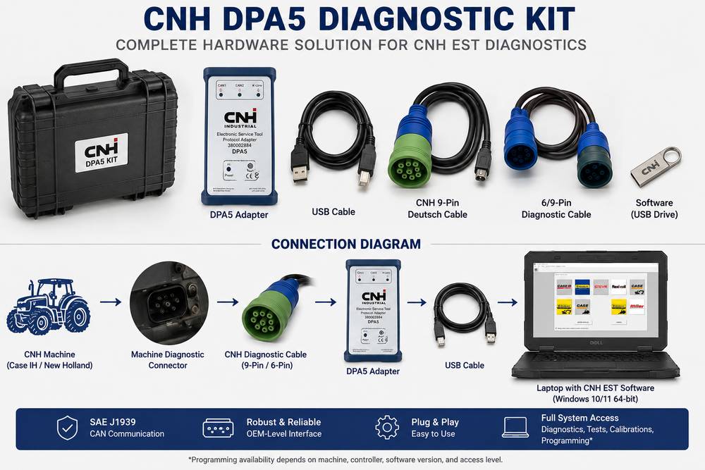CNH DPA5 diagnostic adapter kit with cables for CNH EST software