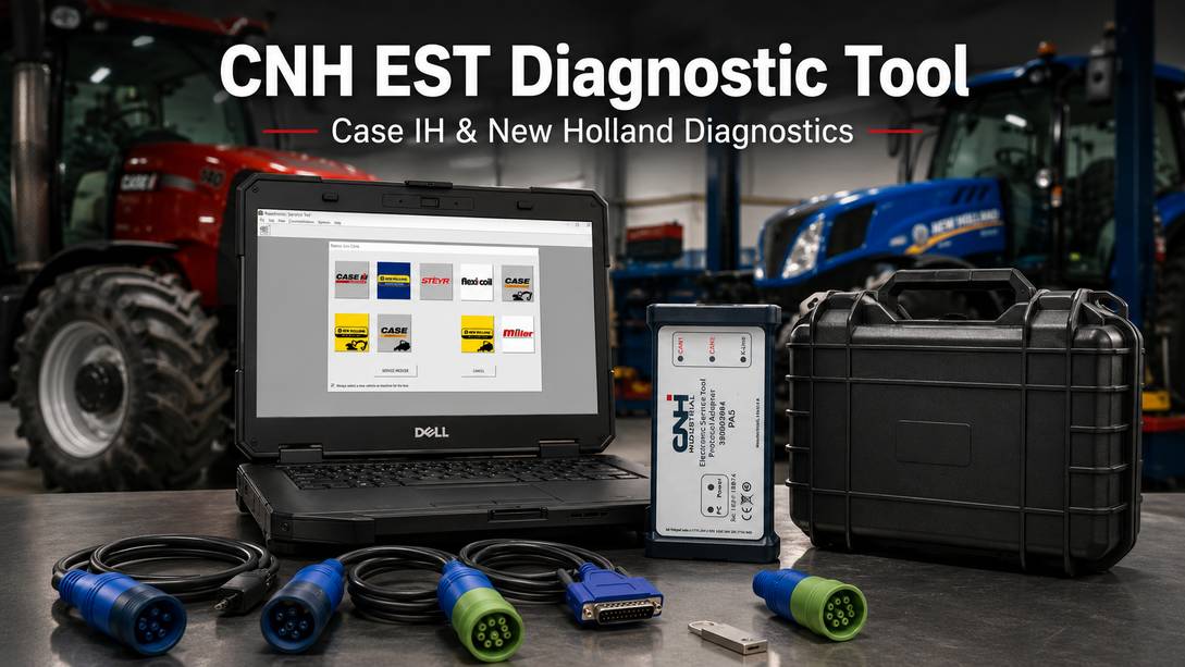 CNH EST diagnostic tool with DPA5 adapter for Case IH and New Holland equipment