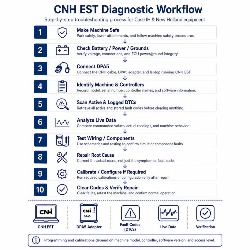 CNH EST diagnostic workflow for Case IH and New Holland troubleshooting