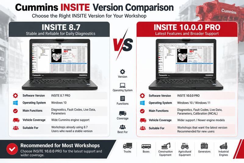 Cummins INSITE 8.7 vs INSITE 10.0.0 comparison