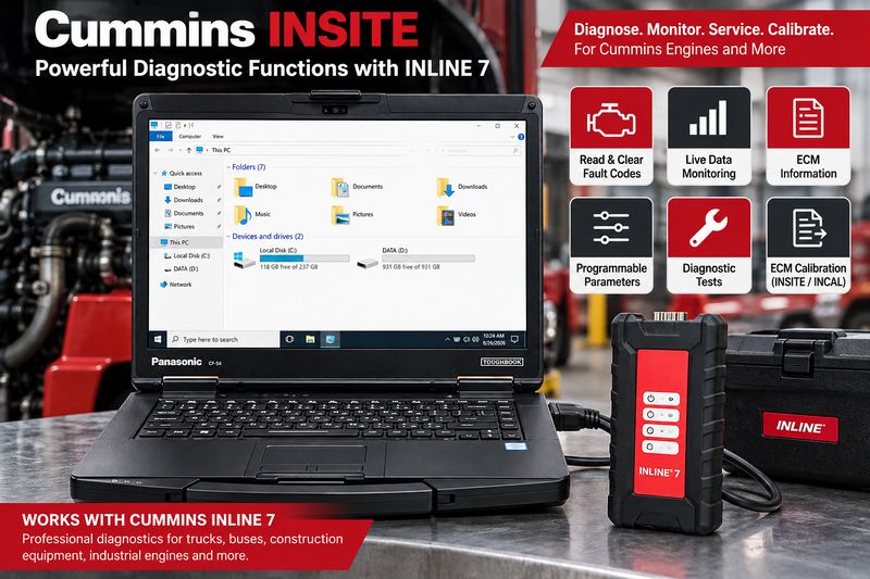 Cummins INSITE diagnostic functions using INLINE 7 adapter