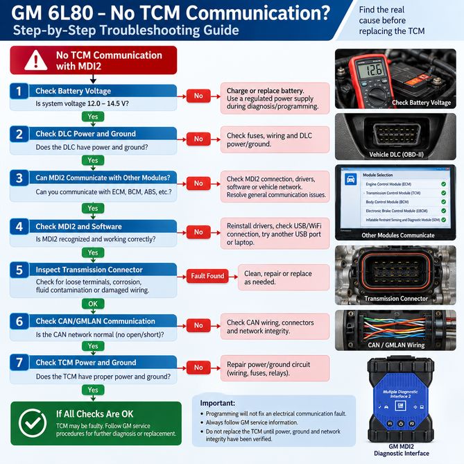 GM 6L80 TCM no communication troubleshooting with MDI2