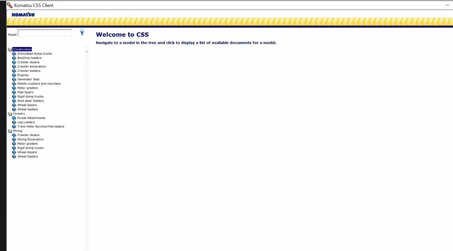 Komatsu CSS 2024.06 main interface equipment categories