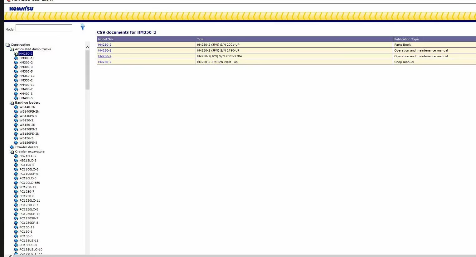 Komatsu CSS EPC exploded parts diagram and part number lookup