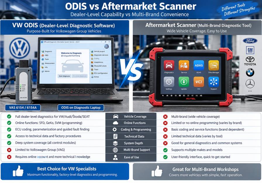 ODIS vs aftermarket Volkswagen diagnostic scanner comparison