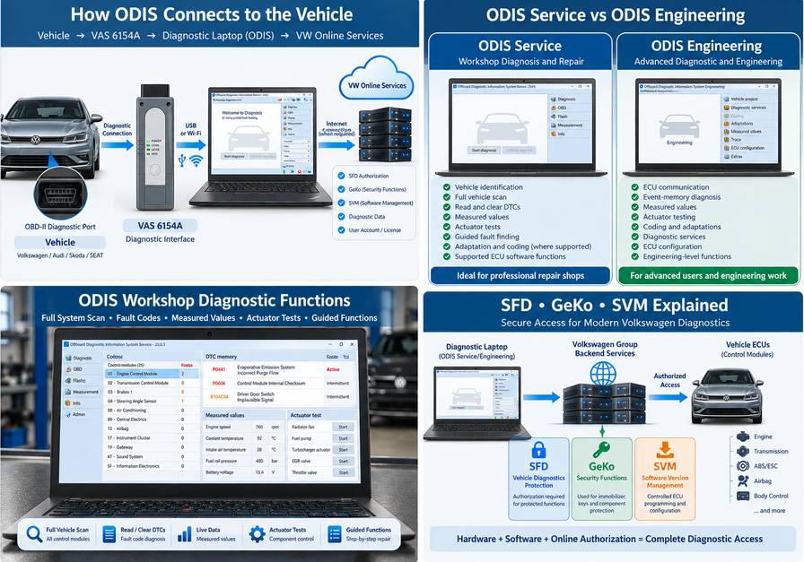 VAS 6154A ODIS diagnostic interface and laptop setup for Volkswagen