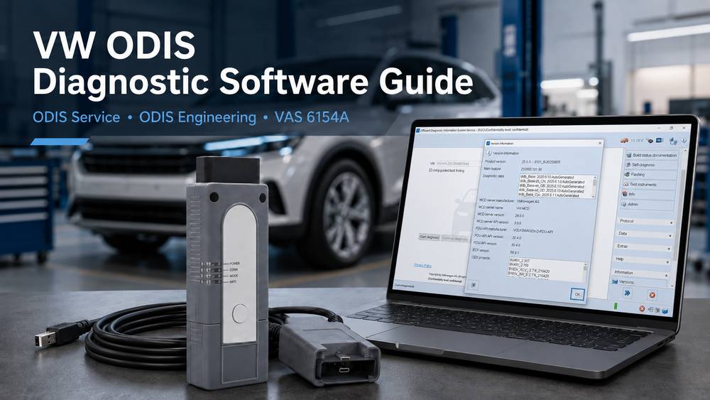 VW ODIS diagnostic software with VAS 6154A connected to Volkswagen vehicle