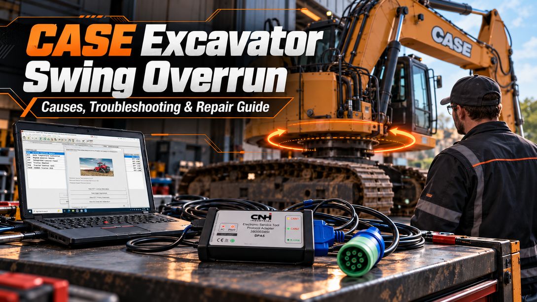 CASE excavator swing overrun troubleshooting with CNH EST 9.15 diagnostic software and DPA5 diagnostic adapter
